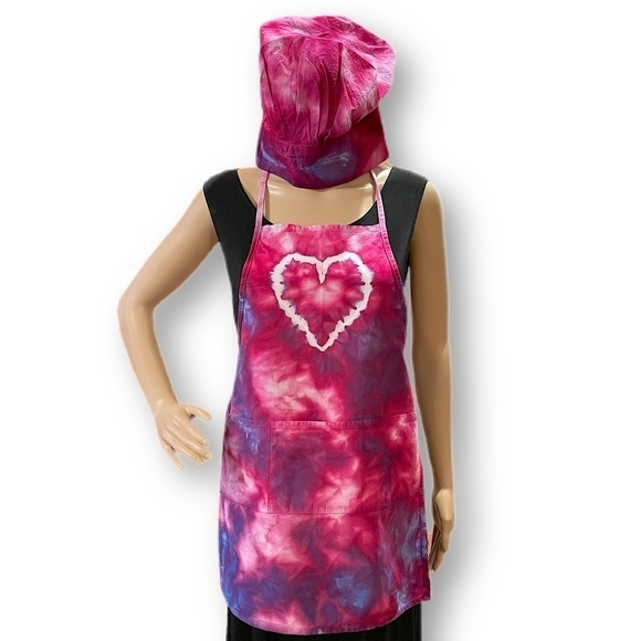 Tie Dye Youth apron and matching toque chef hat purple gift set